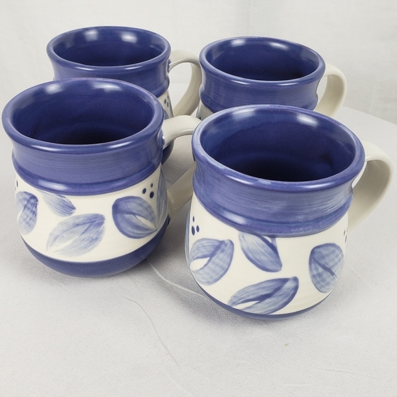 NWOT PFALTZGRAFF Villa Flora Blue Leaves Stoneware Coffee Mugs Set of 4 - Picture 2 of 12